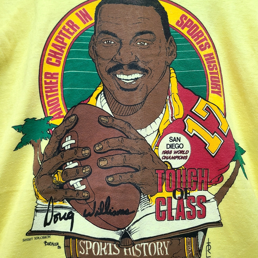 Vintage Sports History Graphic Tee Doug Williams Super Bowl NFL - Yellow